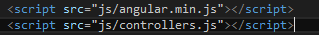 Machine generated alternative text:
<script src=”js/angular.min.js”></script>
<script src=”js/controllers.js’5</script>I